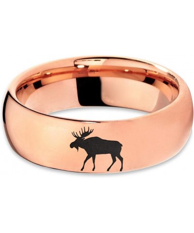 Elk Moose Walking Ring - Tungsten Band 8mm - Men - Women - 18k Rose Gold Step Bevel Edge - Yellow - Grey - Blue - Black - Bru...