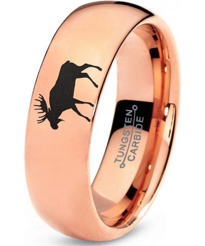 Elk Moose Walking Ring - Tungsten Band 8mm - Men - Women - 18k Rose Gold Step Bevel Edge - Yellow - Grey - Blue - Black - Bru...