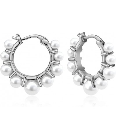 Pearl Hoop Earrings for Women Lightweight Pearl Hoops for Girls Pearl hoops silver $10.79 Earrings