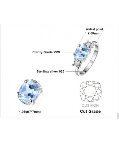 Cushion Cut 2.6ct Genuine Blue Topaz 3 stones Rings for Her, 14K White Yellow Rose Gold Plated 925 Sterling Silver Promise Ri...