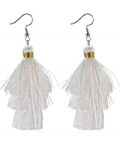 Fashion Charm Crystal Silk Tassel 3 Layers Fan Fringe Dangle Earrings designer costume jewelry 01 white $7.01 Earrings