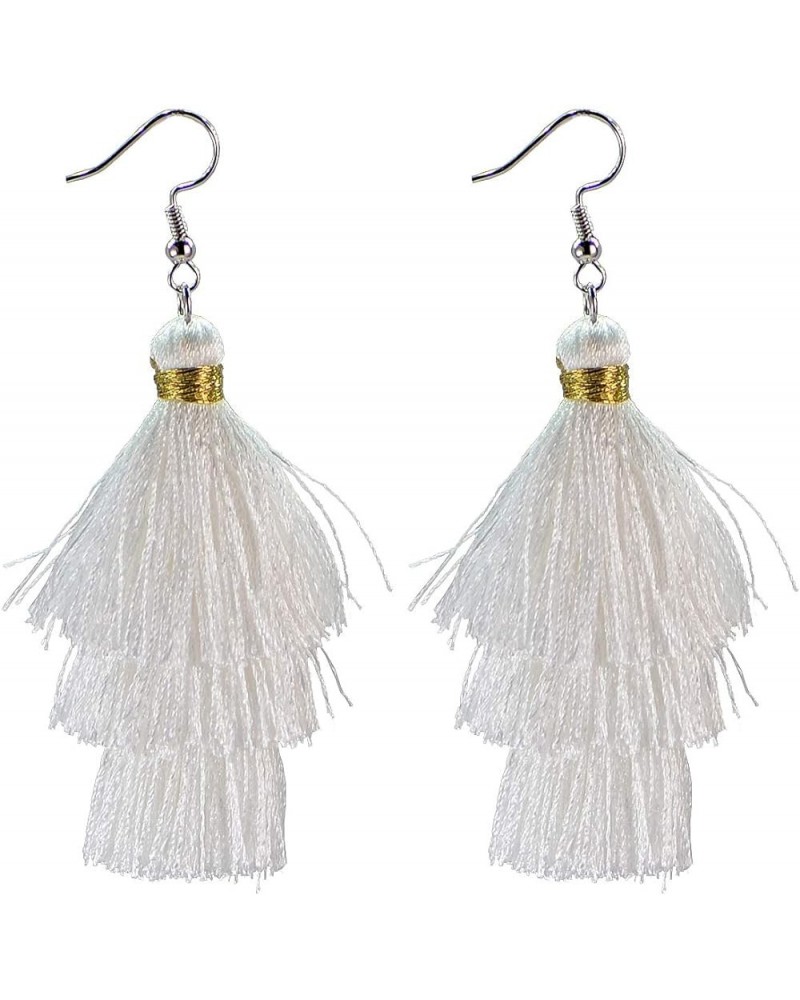 Fashion Charm Crystal Silk Tassel 3 Layers Fan Fringe Dangle Earrings designer costume jewelry 01 white $7.01 Earrings