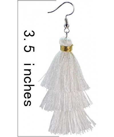 Fashion Charm Crystal Silk Tassel 3 Layers Fan Fringe Dangle Earrings designer costume jewelry 01 white $7.01 Earrings