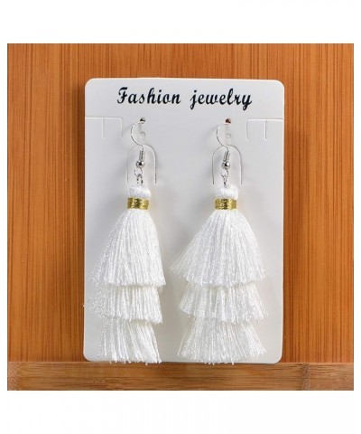 Fashion Charm Crystal Silk Tassel 3 Layers Fan Fringe Dangle Earrings designer costume jewelry 01 white $7.01 Earrings