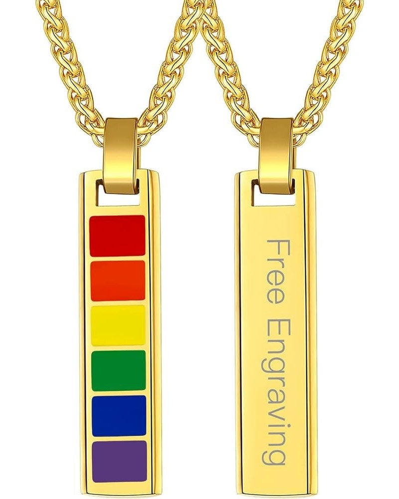 Hypoallergenic 925 Sterling Silver/Stainless Steel LGBT Bar/Dog Tag/Bead Pendant Necklace, Custom Engraved Rainbow Flag Lesbi...