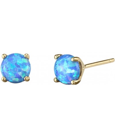 14K Yellow Gold Created Blue Fire Opal Stud Earrings for Women, Hypoallergenic Solitaire Round Shape, 6mm, 1 Carat total, Oct...