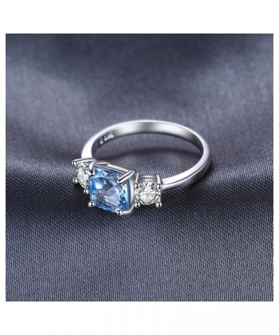 Cushion Cut 2.6ct Genuine Blue Topaz 3 stones Rings for Her, 14K White Yellow Rose Gold Plated 925 Sterling Silver Promise Ri...