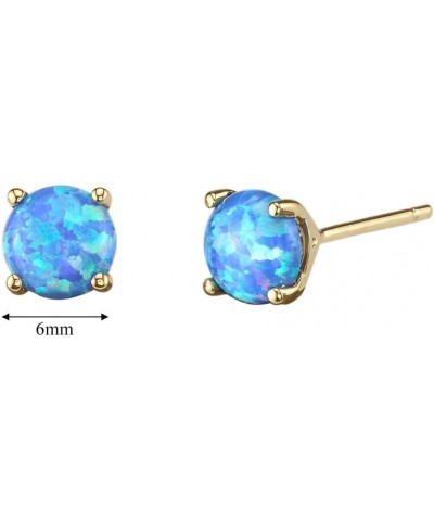 14K Yellow Gold Created Blue Fire Opal Stud Earrings for Women, Hypoallergenic Solitaire Round Shape, 6mm, 1 Carat total, Oct...