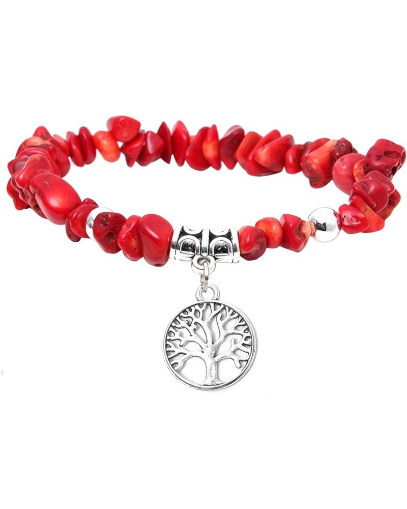 Eigso 7 Chakra Crystal Beads Pendants Bracelet for Men and Women Buddhist Meditation Wristbands Adjustable Red Coral-Tree lif...