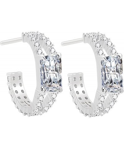 Hoop Earrings for Women S925 Silver Needle Zircons Inlaid Preppy Earrings Women's Fashion Earrings Silver+White Zircon $8.99 ...