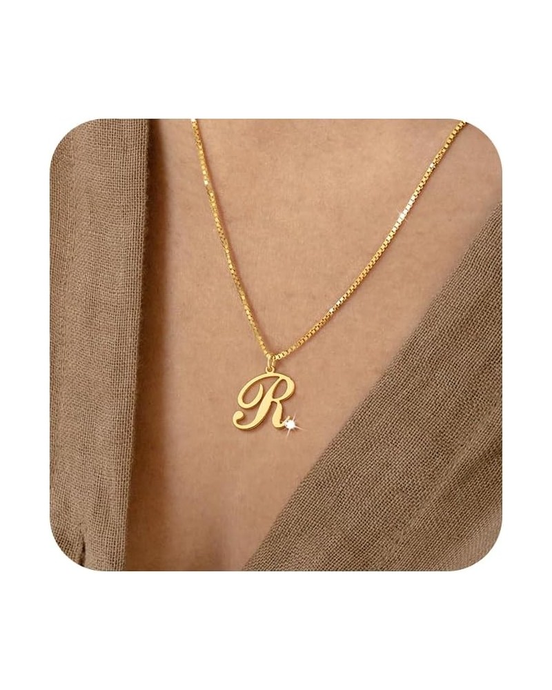 Gold Initial Necklaces for Women Girls, Dainty 14K Gold Plated Letter A-Z Pendant Necklace Zircon Initial Necklace for Women ...