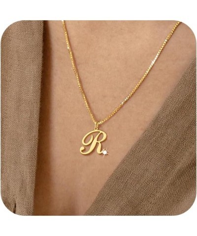 Gold Initial Necklaces for Women Girls, Dainty 14K Gold Plated Letter A-Z Pendant Necklace Zircon Initial Necklace for Women ...