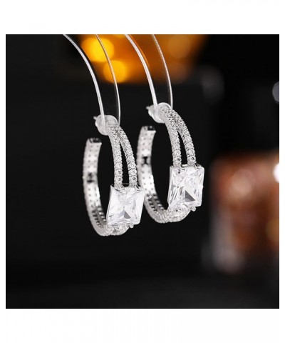 Hoop Earrings for Women S925 Silver Needle Zircons Inlaid Preppy Earrings Women's Fashion Earrings Silver+White Zircon $8.99 ...