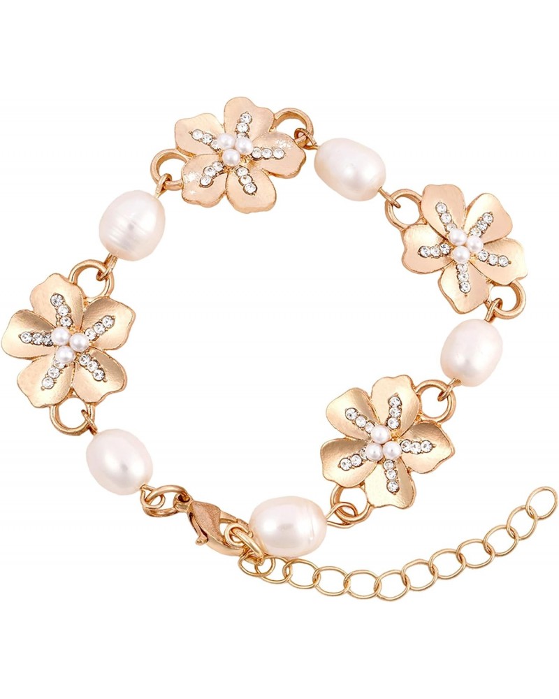 Pearl Bracelet for Women Gold Flower Bracelet Adjustable Dainty Chain Bracelet Bride Bridesmaid Gifts for Women Girls $7.79 B...