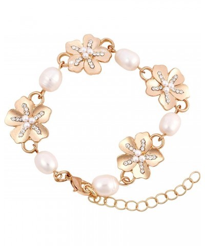 Pearl Bracelet for Women Gold Flower Bracelet Adjustable Dainty Chain Bracelet Bride Bridesmaid Gifts for Women Girls $7.79 B...