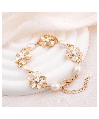 Pearl Bracelet for Women Gold Flower Bracelet Adjustable Dainty Chain Bracelet Bride Bridesmaid Gifts for Women Girls $7.79 B...