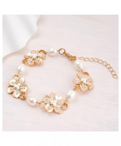 Pearl Bracelet for Women Gold Flower Bracelet Adjustable Dainty Chain Bracelet Bride Bridesmaid Gifts for Women Girls $7.79 B...