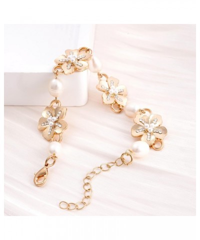 Pearl Bracelet for Women Gold Flower Bracelet Adjustable Dainty Chain Bracelet Bride Bridesmaid Gifts for Women Girls $7.79 B...