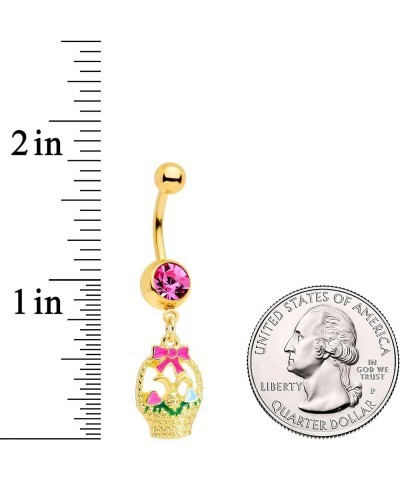 Womens 14G PVD Steel Navel Ring Piercing Pink Accent Basket Bunny Dangle Belly Button Ring Pink $11.79 Body Jewelry