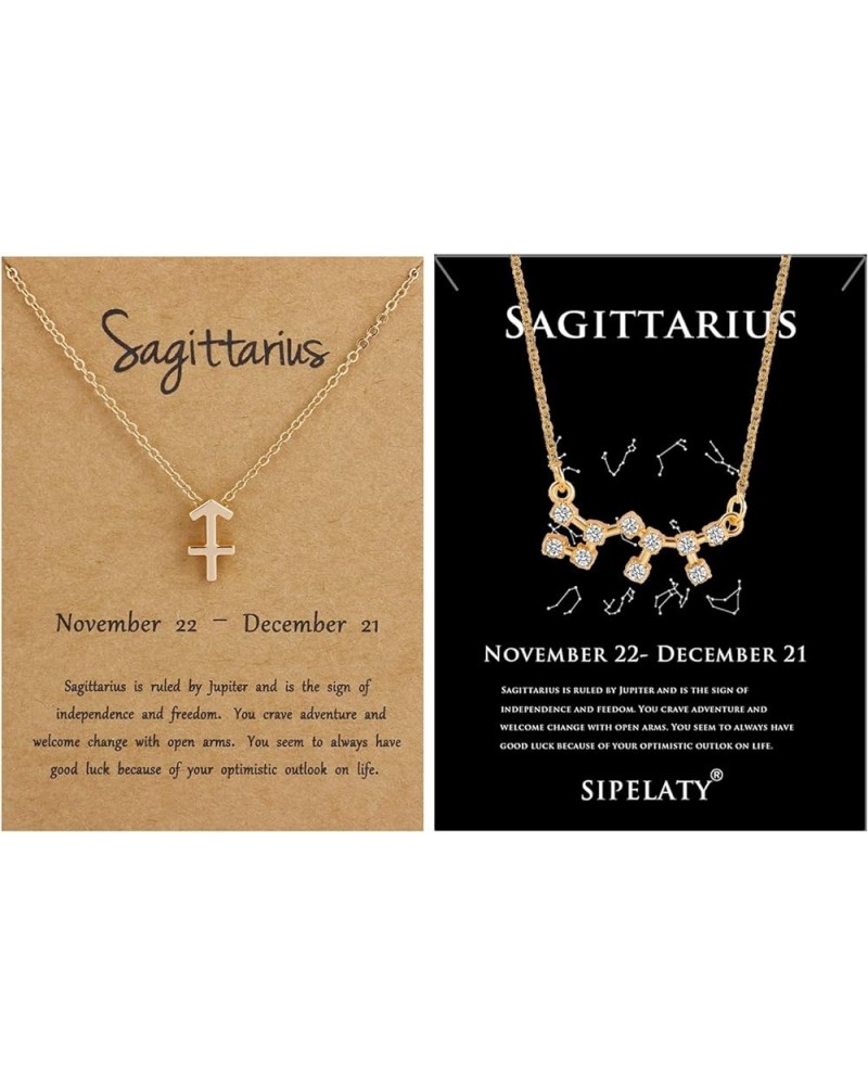 12 Constellation Zodiac Pendant Necklace Astrology Gold Tone Chain with Gold Message Card for Women Jewelry Sagittarius Set $...