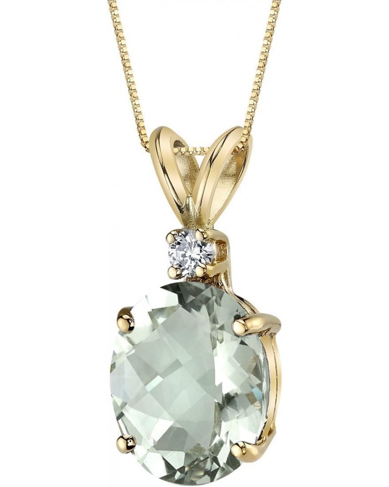 Green Amethyst with Genuine Diamond Pendant in 14K Yellow Gold, Elegant Solitaire, Oval Shape, 10x8mm, 2.30Carats total $65.5...