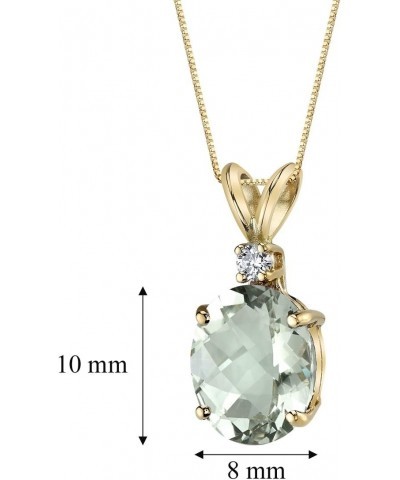 Green Amethyst with Genuine Diamond Pendant in 14K Yellow Gold, Elegant Solitaire, Oval Shape, 10x8mm, 2.30Carats total $65.5...