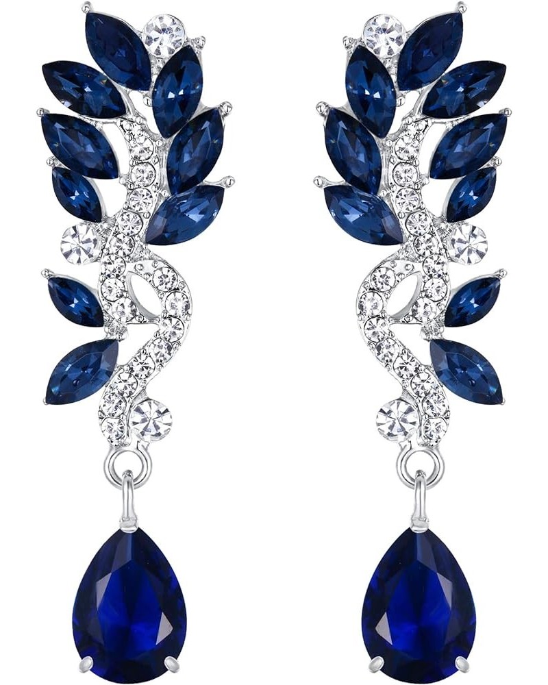 Women's Austrian Crystal Bridal Chandelier Teardrop Dangle Earrings Blue Silver-Tone $8.61 Earrings