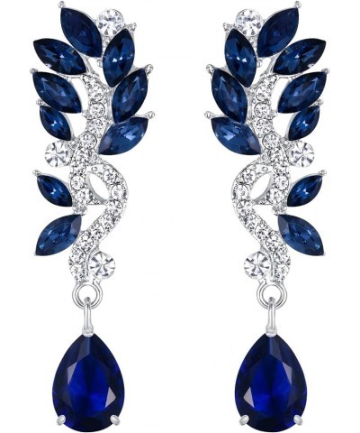 Women's Austrian Crystal Bridal Chandelier Teardrop Dangle Earrings Blue Silver-Tone $8.61 Earrings