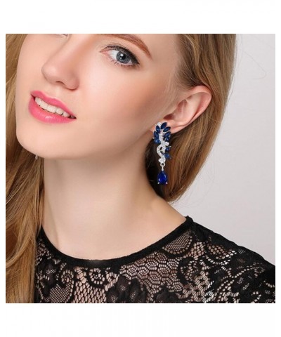 Women's Austrian Crystal Bridal Chandelier Teardrop Dangle Earrings Blue Silver-Tone $8.61 Earrings