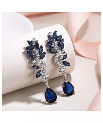 Women's Austrian Crystal Bridal Chandelier Teardrop Dangle Earrings Blue Silver-Tone $8.61 Earrings