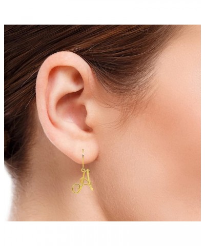 Solid 14k Yellow Gold Elegant Script Letter Cursive Initial Dangle Drop Earrings with Leverback - A to Z C $83.85 Earrings