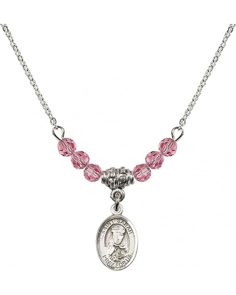 October Birth Month Bead Necklace with Catholic Patron Saint Petite Charm, 18 Inch Saint Sarah $44.05 Necklaces