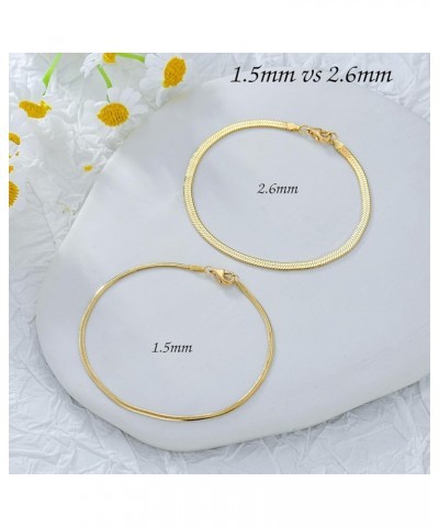 14K Yellow Gold 6-13 Inch 1.2mm-3.2mm Chain Bracelet Anklet for Women, Cuban Link Curb/Rope/Paper Clip/Round Snake/Herringbon...