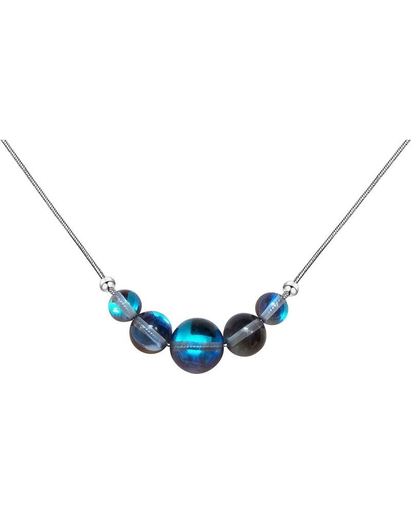 Mermaid Glass Necklace for Women with Glowing Iridescent Beads Midnight $14.49 Necklaces