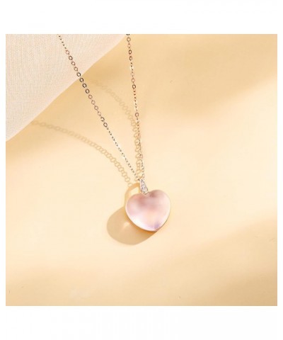 Valentines Day Gifts 18K Solid Rose Gold Rose Quartz with Diamond/Tourmaline Gemstone Delicate Love Heart/Cushion Cut Pendant...