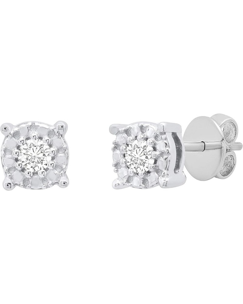 0.10 Carat (ctw) Round Lab Grown White Diamond Ladies Cluster Beaded Stud earrings 1/10 CT, Available in Various Gemstones & ...