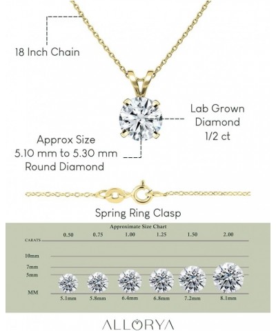 0.25-2.00 Carat Round Lab Grown White Diamond V Bail 4 Prong Solitaire Pendant for Women in 14K Solid Gold 0.50 Carat 18 inch...