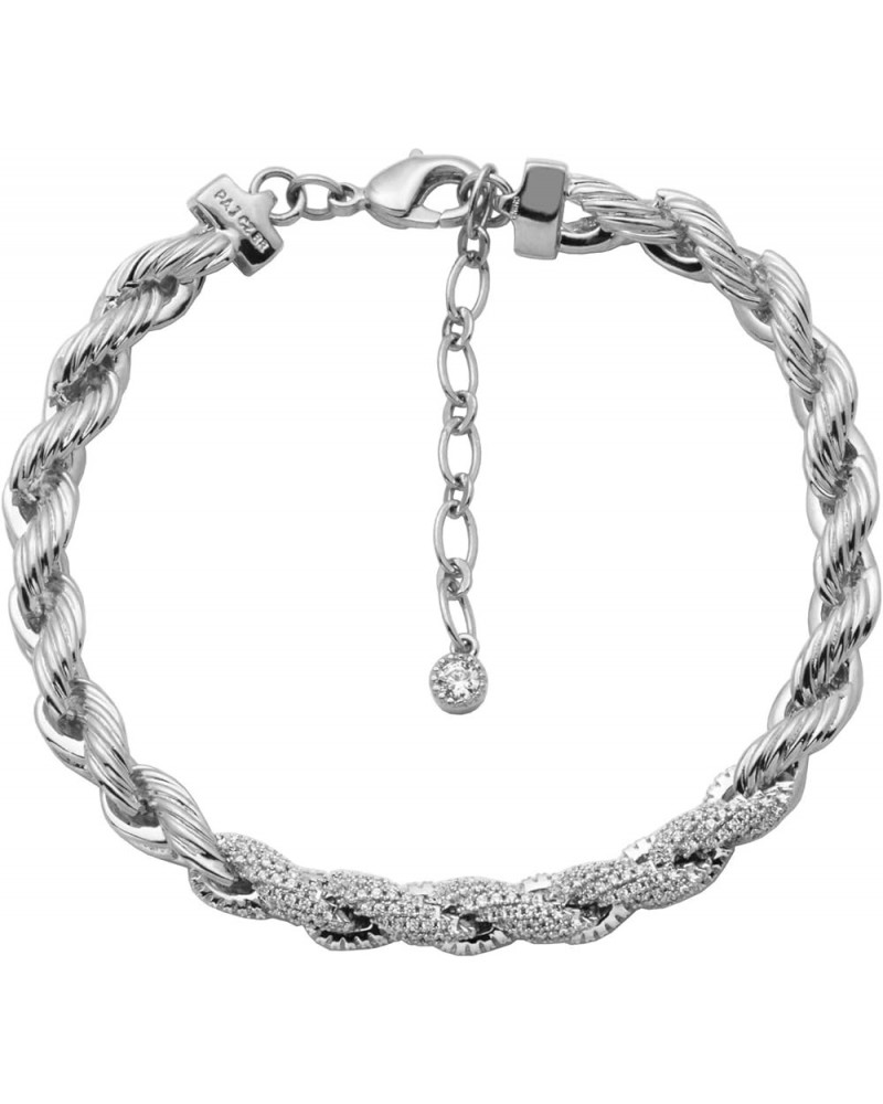 Cubic Zirconia Rope Chain Bracelet 7.25" + 1.5" Extention - Choise of Width and Color Rhodium Width 6mm $24.20 Bracelets