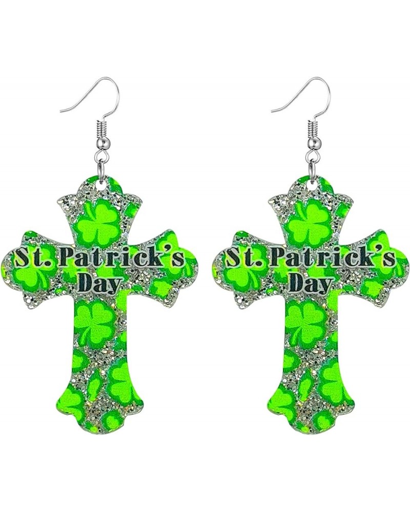 St. Patrick's Day Earrings Acrylic Irish Shamrock Dangle Earrings for Women Girls Green Cross Clover Horseshoe Drop Earrings,...