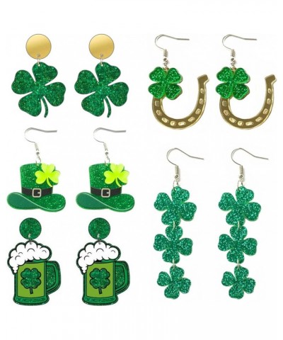 5Pairs St Patrick's Day Earrings Bulk for Women Shamrock Earrings Green Lucky Clover Dangling Earrings Funny Irish Beer Holid...