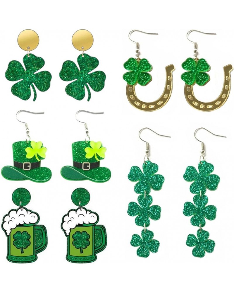 5Pairs St Patrick's Day Earrings Bulk for Women Shamrock Earrings Green Lucky Clover Dangling Earrings Funny Irish Beer Holid...