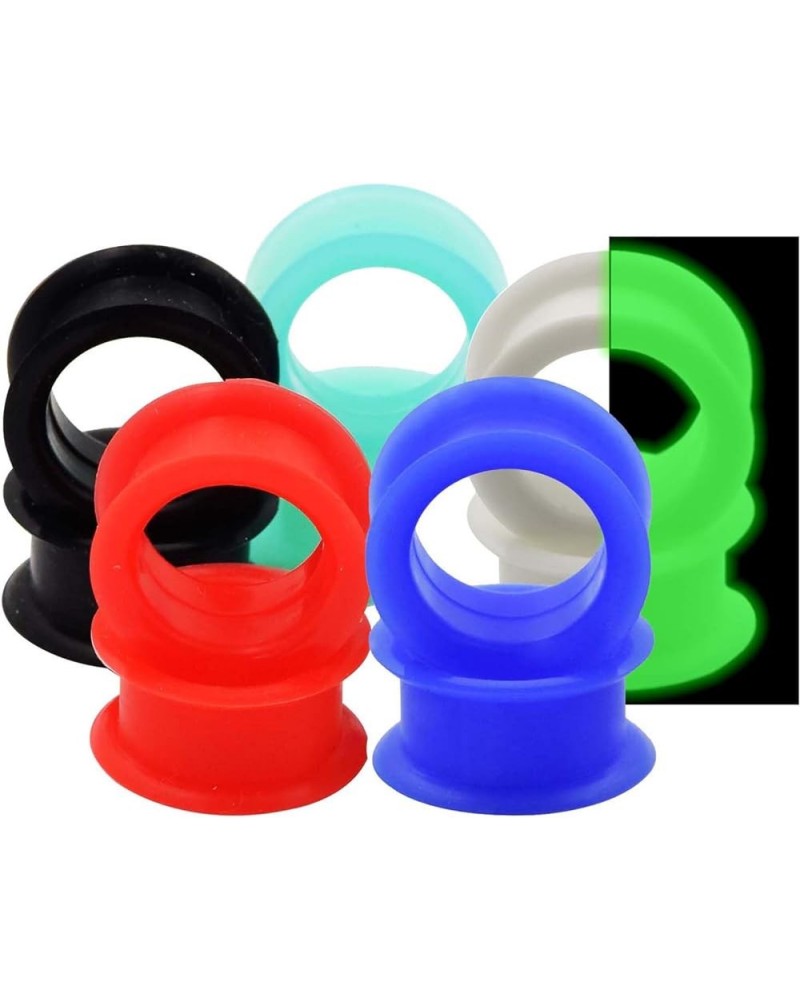 5 Pairs Mixed Colors Flexible Silicone Flesh Tunnels 8g-1" Hollow Ear Expander StyleD, Gauge: 11/16"(18mm) $6.85 Body Jewelry