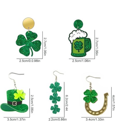 5Pairs St Patrick's Day Earrings Bulk for Women Shamrock Earrings Green Lucky Clover Dangling Earrings Funny Irish Beer Holid...