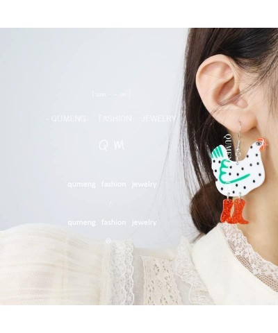 Funny Cute Kawaii Acrylic Animal Earrings Colorful Boots Chicken Hen Dinosaur Lovely Panda Sheep Drop Dangle Earrings for Wom...