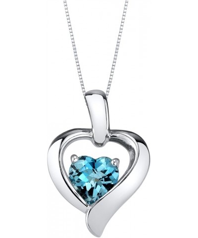 Sterling Silver Heart in Heart Solitaire Pendant Necklace for Women in Various Gemstones, Heart Shape 6mm, with 18 inch Itali...