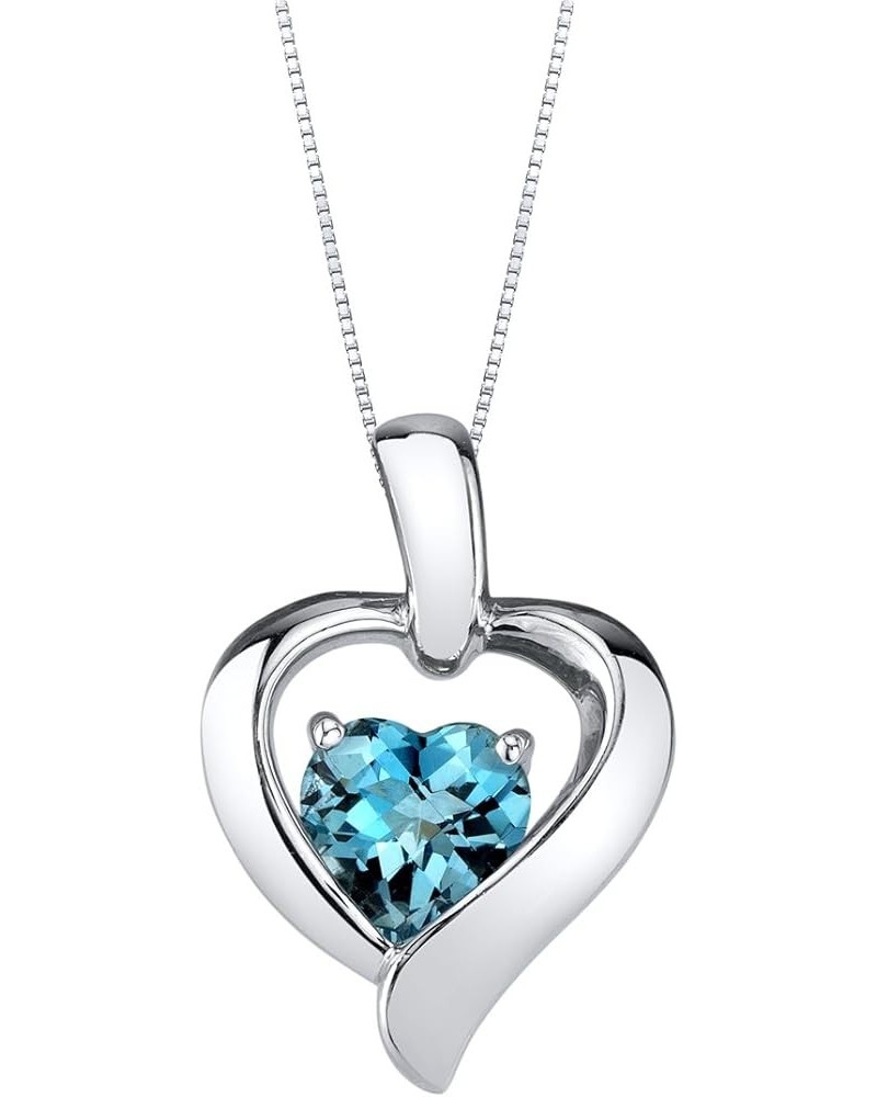 Sterling Silver Heart in Heart Solitaire Pendant Necklace for Women in Various Gemstones, Heart Shape 6mm, with 18 inch Itali...