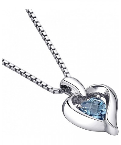 Sterling Silver Heart in Heart Solitaire Pendant Necklace for Women in Various Gemstones, Heart Shape 6mm, with 18 inch Itali...