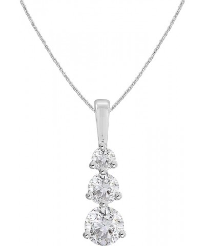 1.50Ct Round-Cut D/VVS1 Simulated Diamond Past-Present-Future!!Trilogy Diamond 18" Necklace Pendant, 14K Solid Gold 14K White...