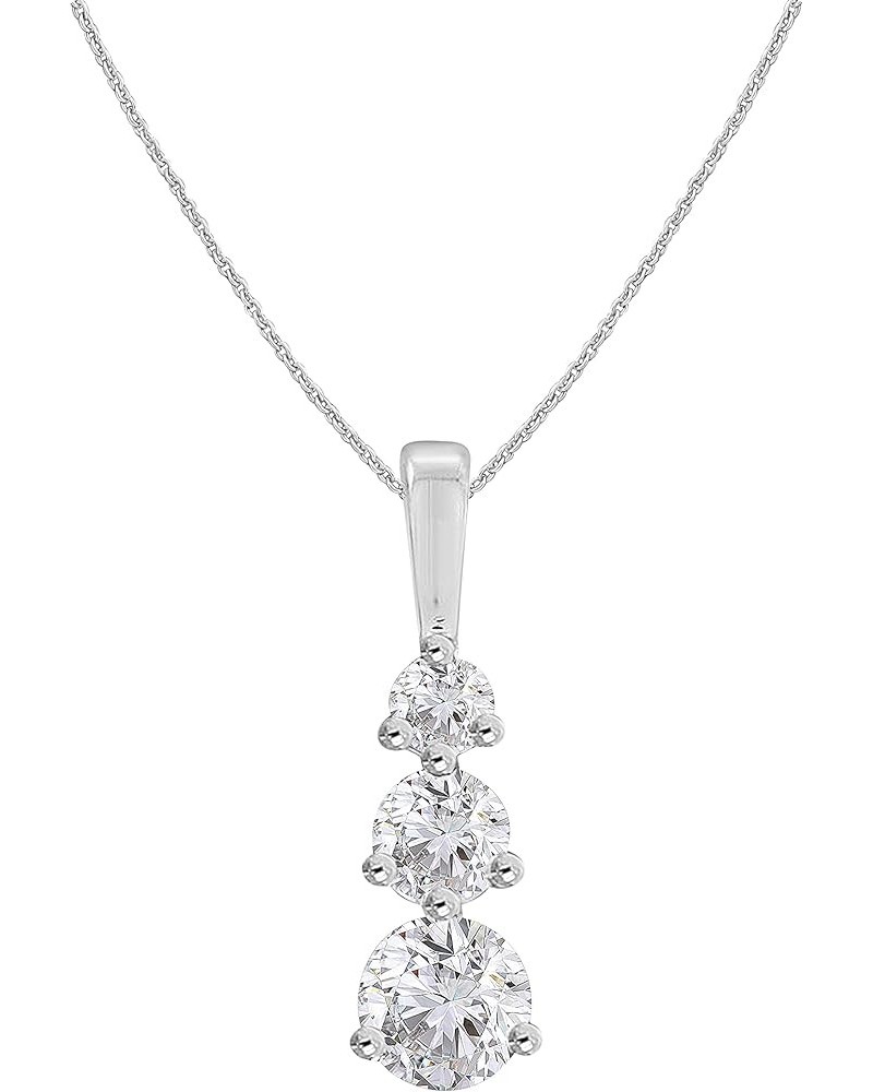 1.50Ct Round-Cut D/VVS1 Simulated Diamond Past-Present-Future!!Trilogy Diamond 18" Necklace Pendant, 14K Solid Gold 14K White...