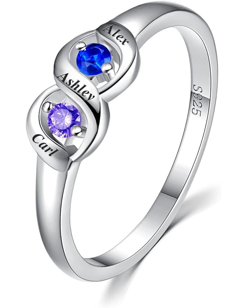 Personalized Mothers Ring with 2-5 Simulated Birthstone 925 Sterling Silver Promise Rings Customized Engraved 3-5 Names Engag...